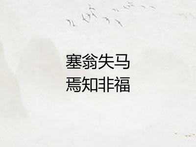 塞翁失马焉知非福